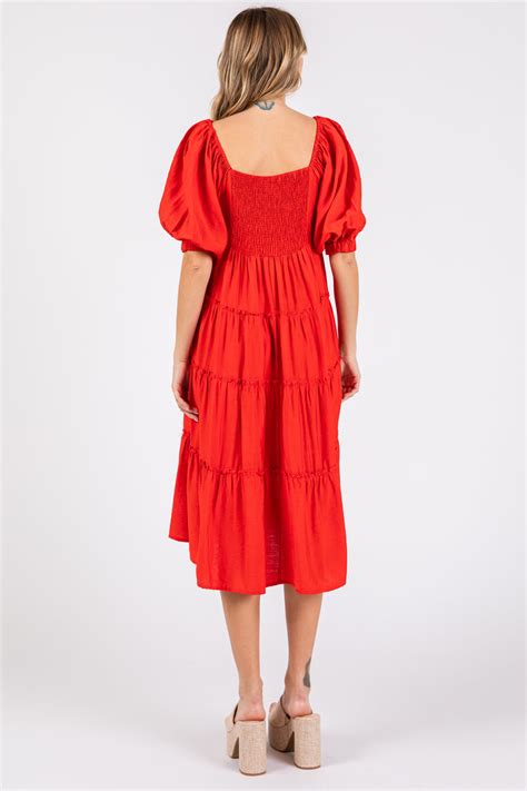 Red Tiered Midi Dress Pinkblush