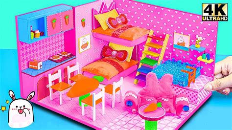 How To Make Pink Bunny House With Bunk Bed Rainbow Stairs From Polymer