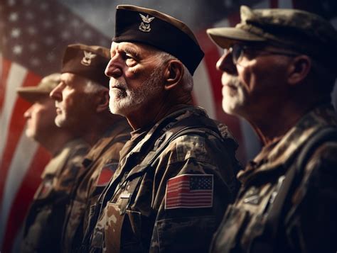 Premium AI Image | A Group of Veterans saluting the American flag on ...