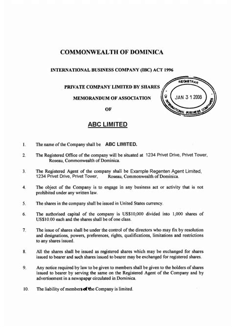 Memorandum And Articles Of Association Sample Memorandum Of Hot Sex