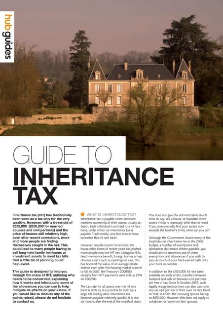 Guide To Inheritance Tax Planning Produced By Adviser Hub Pdf Free