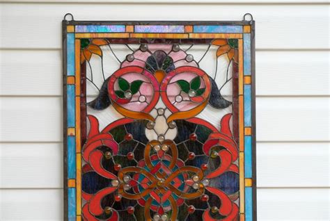 W X H Handcrafted Jeweled Stained Glass Window Panel Ebay