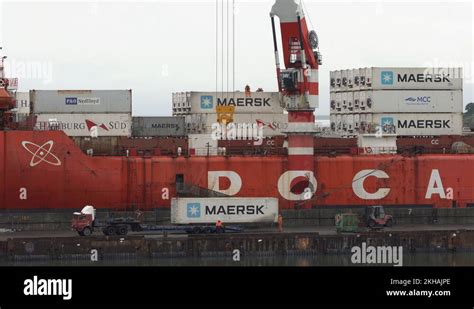 Crane Unloaded Container Cargo Ship Sevmorput Russian Icebreaker