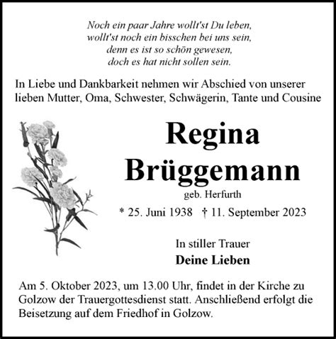 Traueranzeigen von Regina Brüggemann Märkische Onlinezeitung Trauerportal