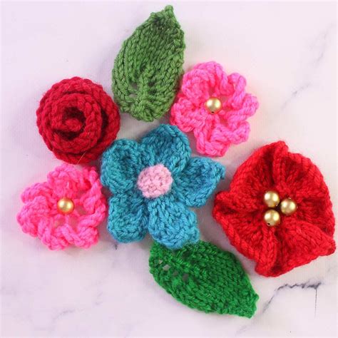 knit flowers  knitted flower patterns  knitted