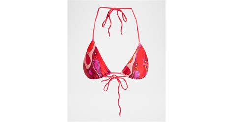 Emilio Pucci Orchidee Print Triangle Bikini Top In Red Lyst