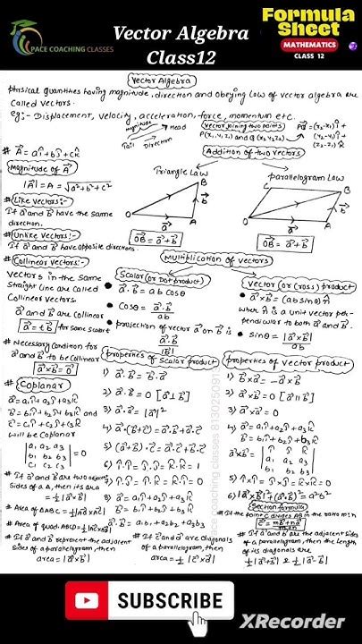 Vector Algebra Class 12 Vector All Formula Class 12 Maths Vector