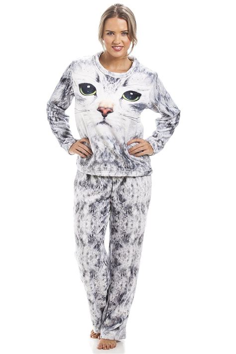 Light Grey Womens Stunning Cat Pyjama Cat Pajamas Pajamas Pajama Set