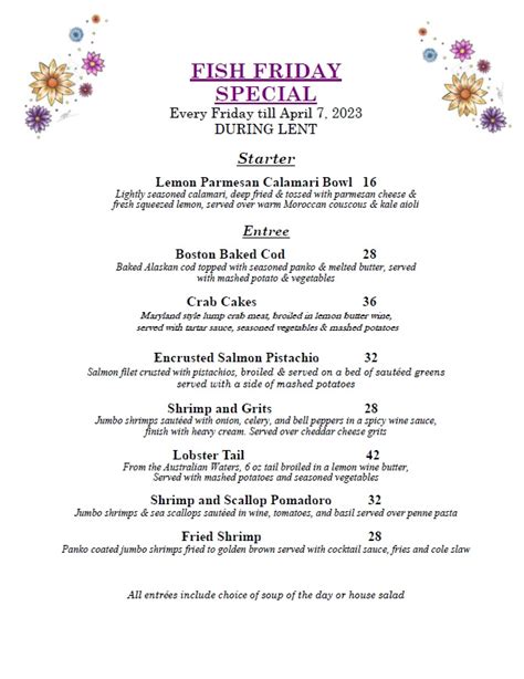 Fish Fridays Lent Menu