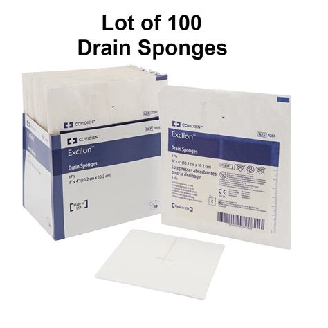 100 Ct Excilon Iv Drain Split Dressing Drain Sponge Sterile 4 X 4