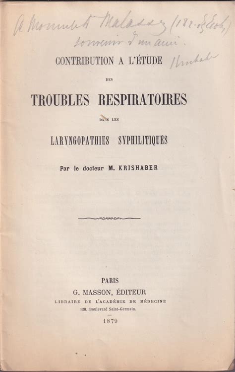 Contribution à l Étude des Troubles Respiratoires dans les