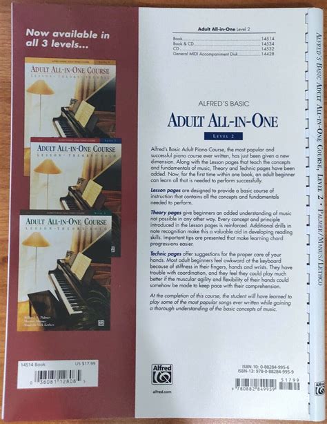 BOOK W CD Alfred S Basic Adult All In One Piano Course LEVEL 2 Palmer