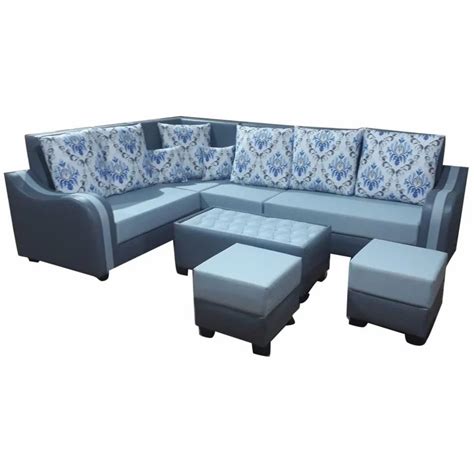 7 Seater Wooden Sky Blue L Shape Sofa Set Without Lounger At Rs 44500