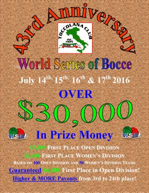 Fillable Online World Series Of Bocce Entry Bformb Rome