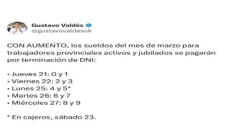 Vald S Anunci El Pago De Sueldos De Marzo Con Aumentos Asicorrientes