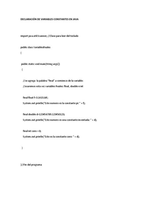 Declaración De Variables Constantes En Java Pdf