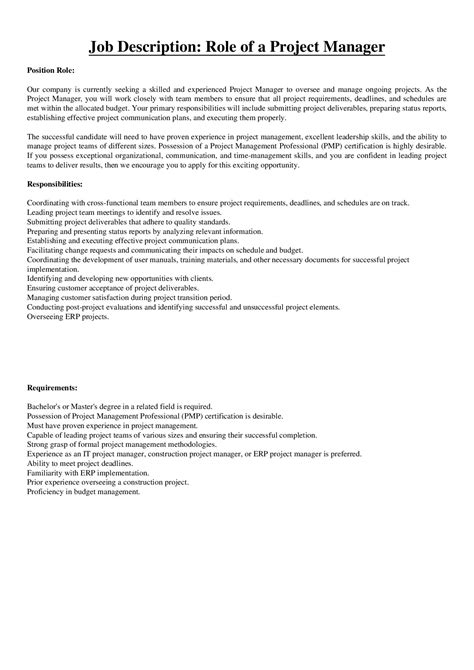 Job Description Template Role Of A Project Manager From Docxify