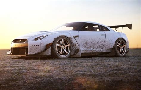 Wallpaper Auto White Machine Dirt Car Rendering Nissan GT R