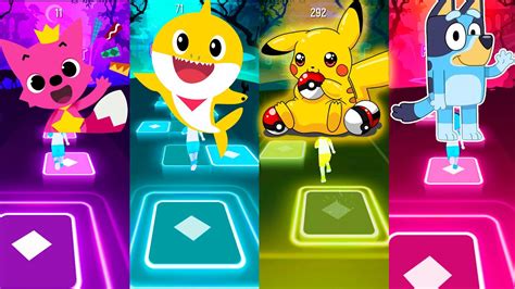 Baby Shark Vs Pikachu Vs Bluey Vs Pinkfong Tiles Hop Edm Rush Youtube