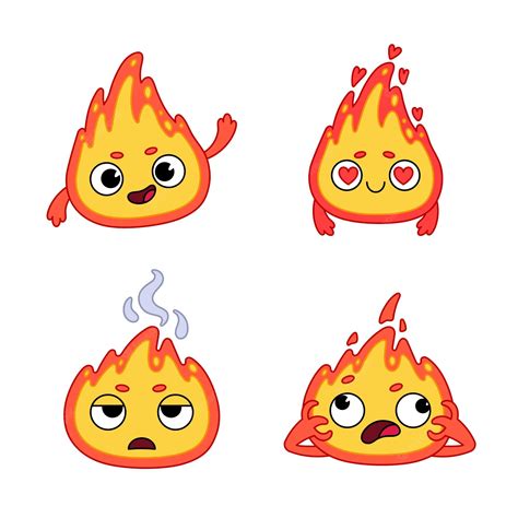 Premium Vector Set Of Cute Hand Drawn Flame Characters Waving