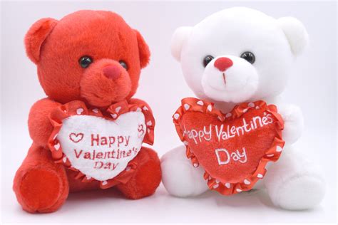 Set Of Happy Valentine S Day Red And White Heart Love Plush Teddy