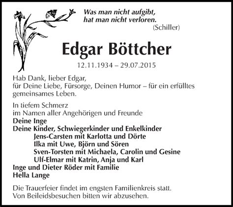 Traueranzeigen von Edgar Böttcher abschied nehmen de