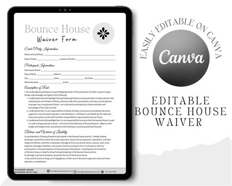 Editable Bounce House Waiver Of Liability Form Bounce House Rental Rental Agreement