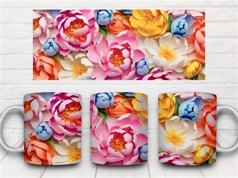 3d Flowers Mug Wrap Template Bundle Sublimation Mug Design 11oz Mug Templates Coffee Mug Full