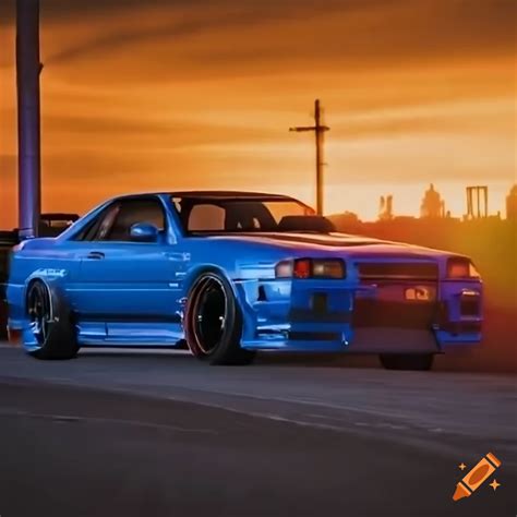 Create A Nissan Skyline R34 Drifting On A Road Show The Car From The