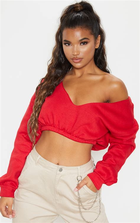 Red Off The Shoulder Crop Top