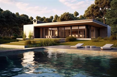 Premium AI Image | Modern realistic contemporary house in wood and concrete design