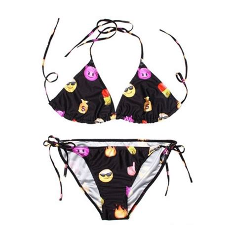 Black Emoji Cartoon Two Piece Sexy Bikini Swimwear