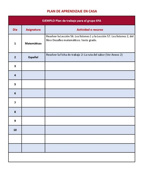 Plan De Aprendizaje En Casa Pdf