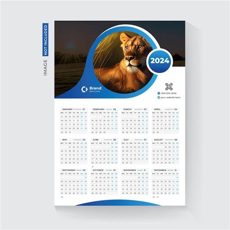 Premium Vector 2024 One Page Wall Calendar Template Design