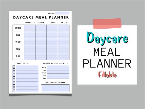 Daycare Meal Planner Daycare Menu Planner Weekly Meal Planner Meal ...