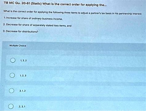 SOLVED TB MC Qu 20 61 Static What Is The Correct Order For Applying