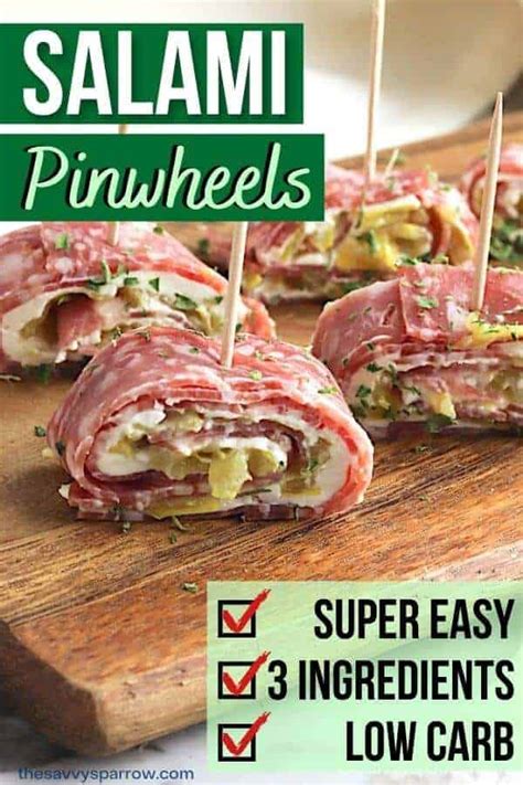 Salami Pinwheels Easy 3 Ingredient Salami Roll Up Appetizers