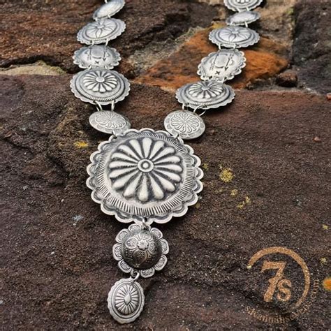 Hondo Necklace Long Silver Concho Necklace Oval Conchos Antique And