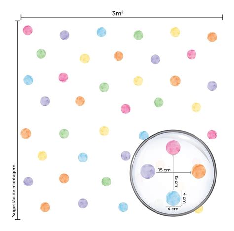 Adesivo De Parede Bolinhas Aquarela Colorida 4cm 144un MercadoLivre