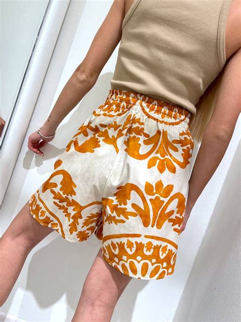 Short In Cotone Ampio Fantasia Arancio Vicolo Scintille Store