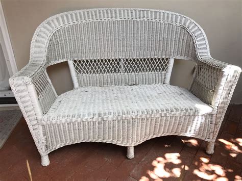 Vintage Wicker Loveseat Sofa Painted White 53w X 28d X 38h