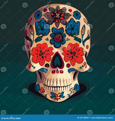 A Colourful Traditional Calavera Sugar Skull Decorated With Flowers For Day Of The Dead Stock