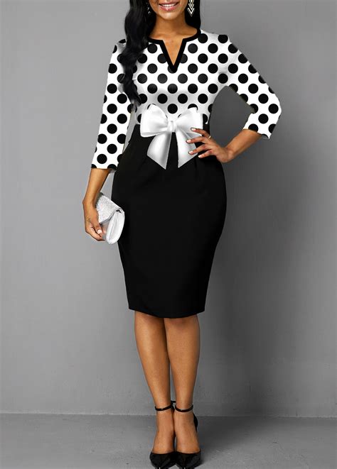 ROTITA Polka Dot Split Neck Bowknot Dress Rotita USD 32 98