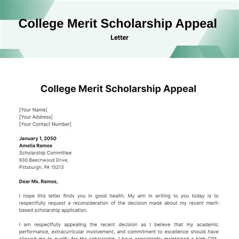 College Merit Scholarship Appeal Letter Template - Edit Online ...