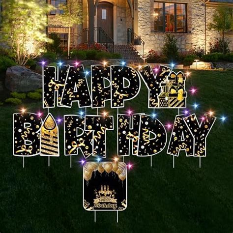 Czqepmb Happy Birthday Yard Signs With Stakes 32ft Led