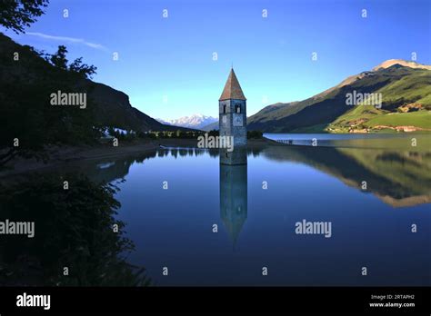 The Bell Tower In Lake Resia Trentino Alto Adige Italy Stock Photo Alamy