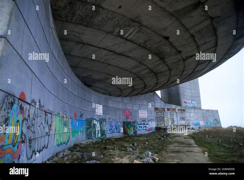 Graffiti on the communist-era Buzludzha monument in central Bulgaria ...