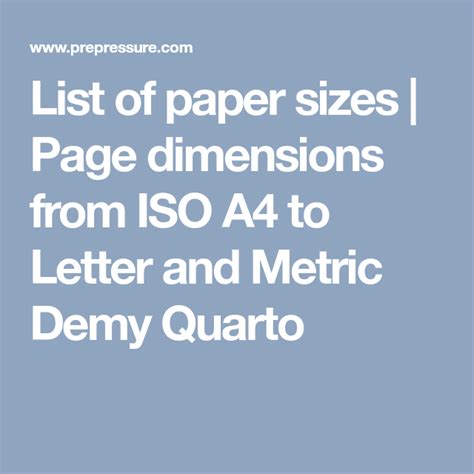 List Of Paper Sizes Page Dimensions From Iso A4 To Letter And Metric