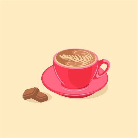 Premium Vector Red Cup Of Cappuccino Coffee Illustration