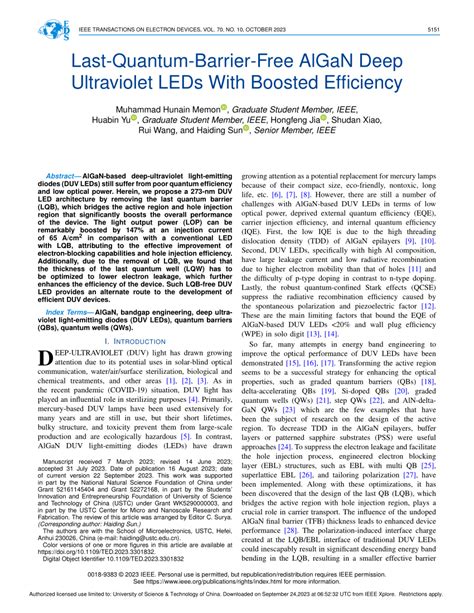 PDF Last Quantum Barrier Free AlGaN Deep Ultraviolet LEDs With